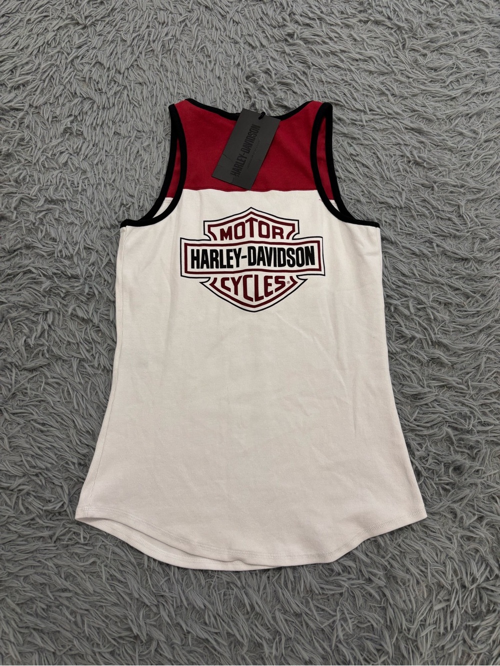 NEW Harley-Davidson Women’s V-Neck Tank Top Medium White Colorblock Graphic Y2K